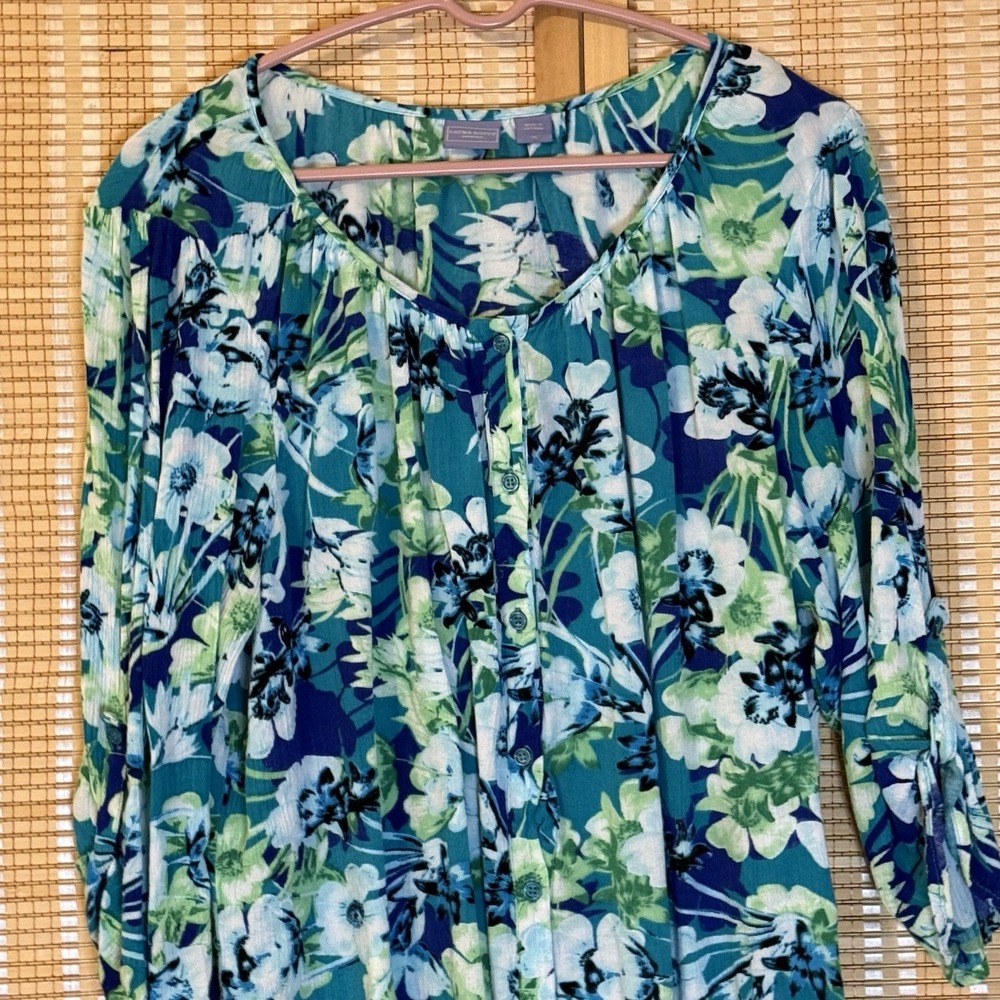 Laura Scott Womens 1X Top Button Up Multicolor Floral Cottagecore Fairycore Gauz - Picture 2 of 9